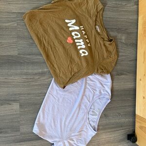 MATERNITY - Happy Mama Graphic Tee + Lilac Basic Tee - Brown & Light Purple